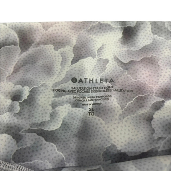 Athleta Hi Rise Salutation Stash Tight Floral Motif Sz XL Gray/White Compression - Picture 5 of 12